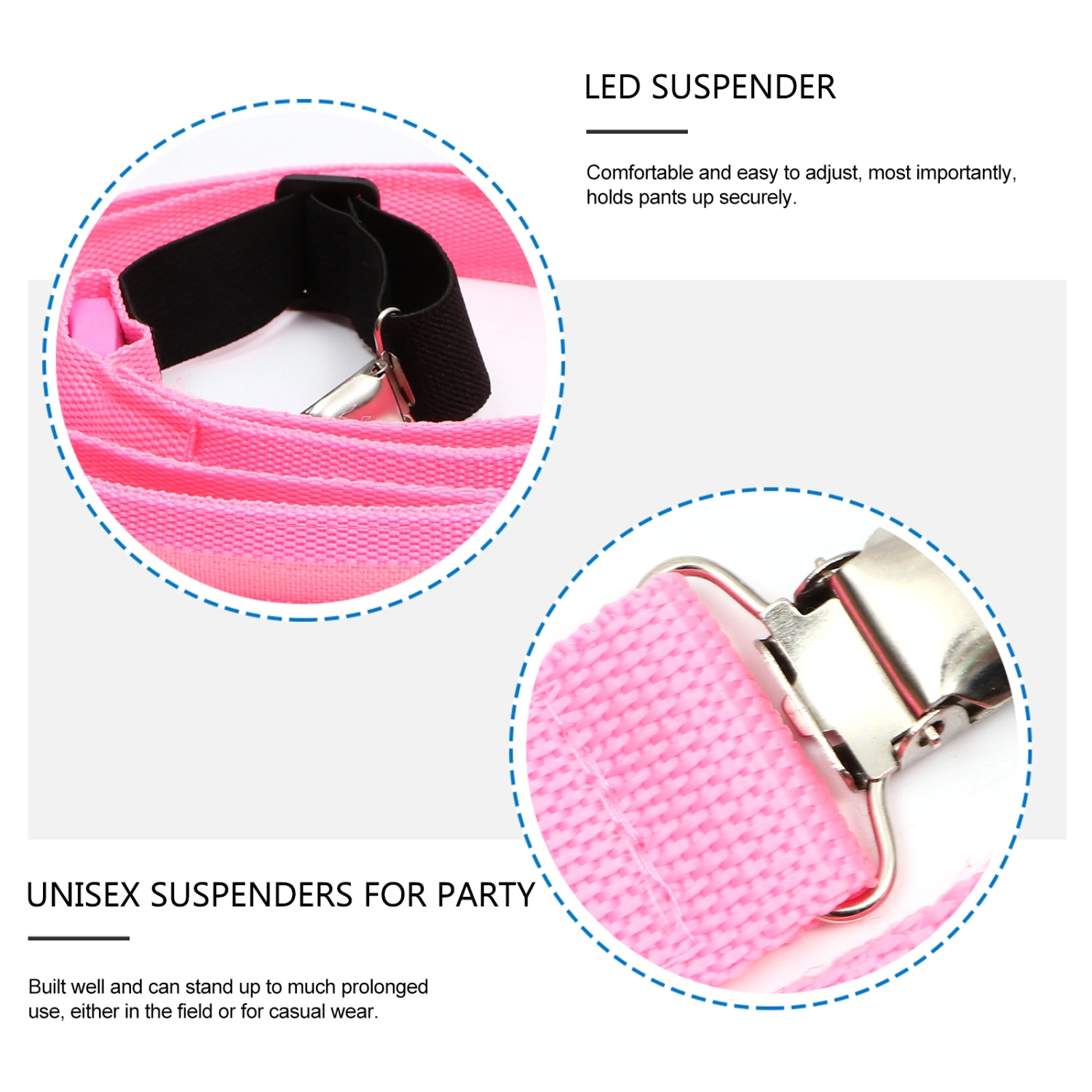 LED Clip-on Suspenders Glowing Adjustable Printing Elastic Y-shaped Braces Luminous Trouser Straps for Men Women (Pink)
