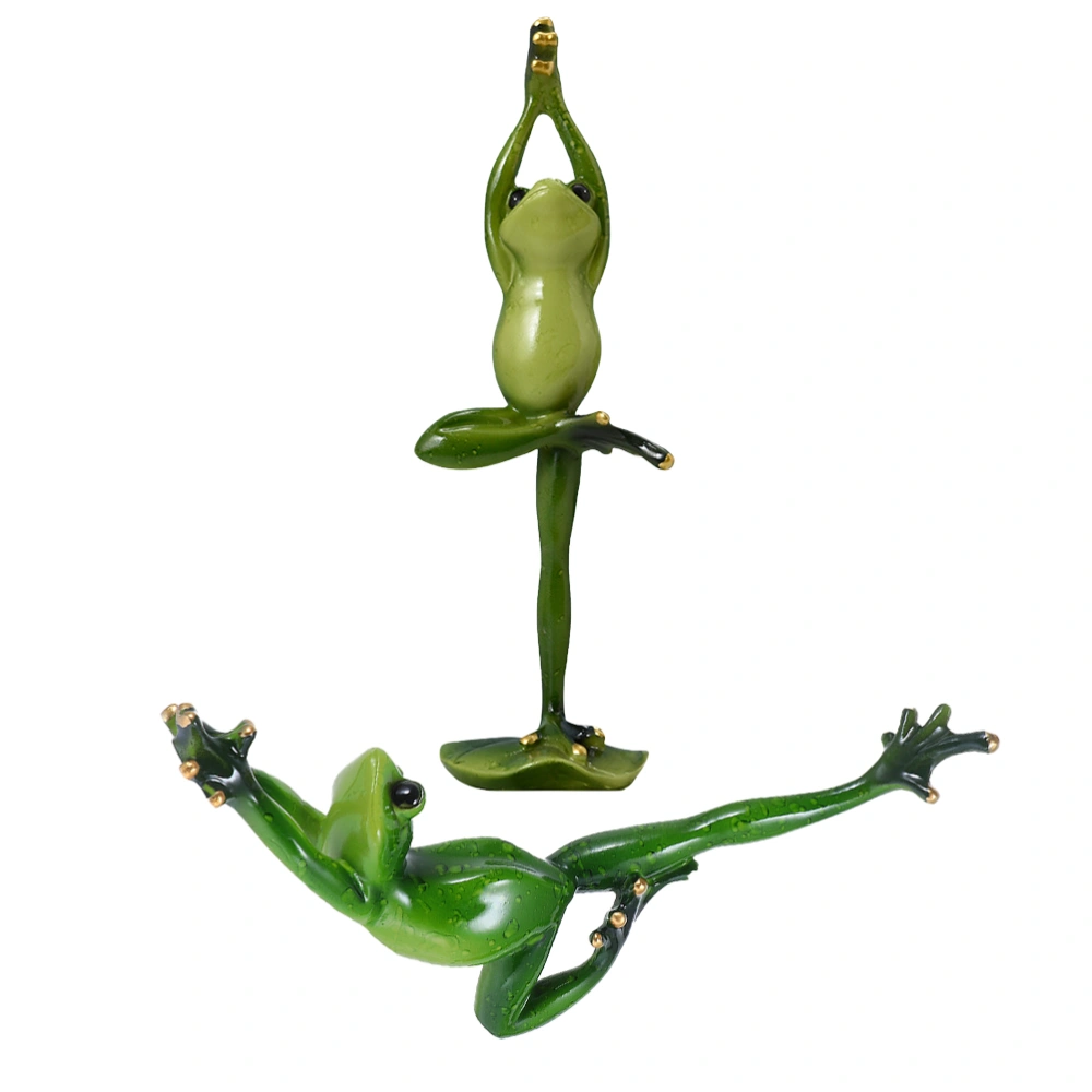 2pcs Frog-shaped Statue Resin Figurine Adornment Yoga Frog-shaped Decorations