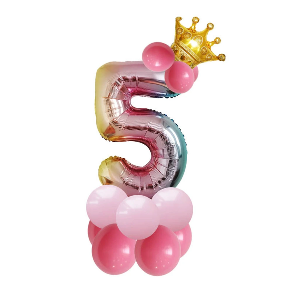 32 Inch Gradient Digital Crown Children Aluminium Foil Balloon Pull Flower Suit Baby Day Banquet Balloons for Birthday Party Decor (Number Five)