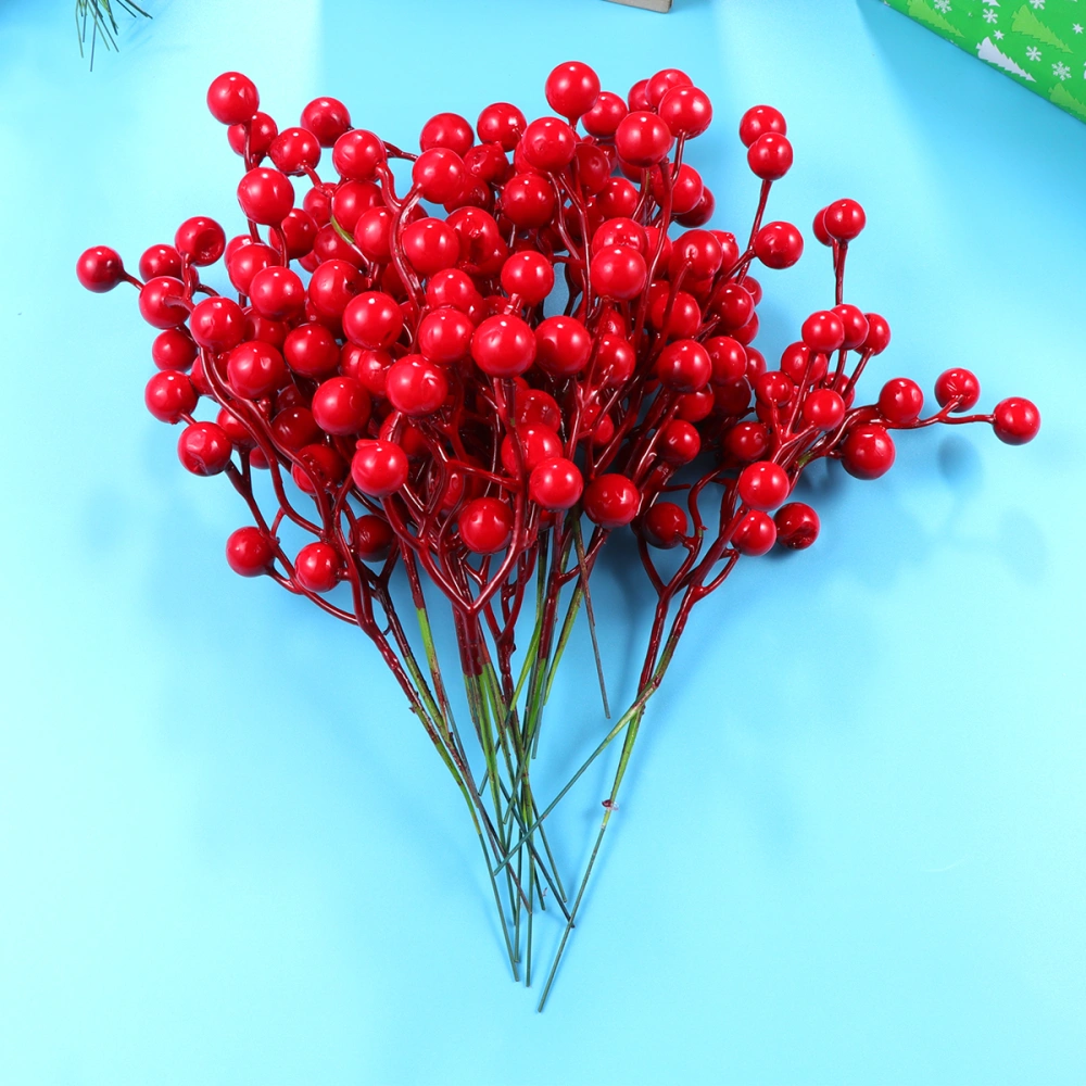 16pcs Simulated Christmas Berries Stems Christmas Ornaments Decoration Simulation Berries Picks for Garland Gift DIY Craft (Red, 13 Branch Berry)