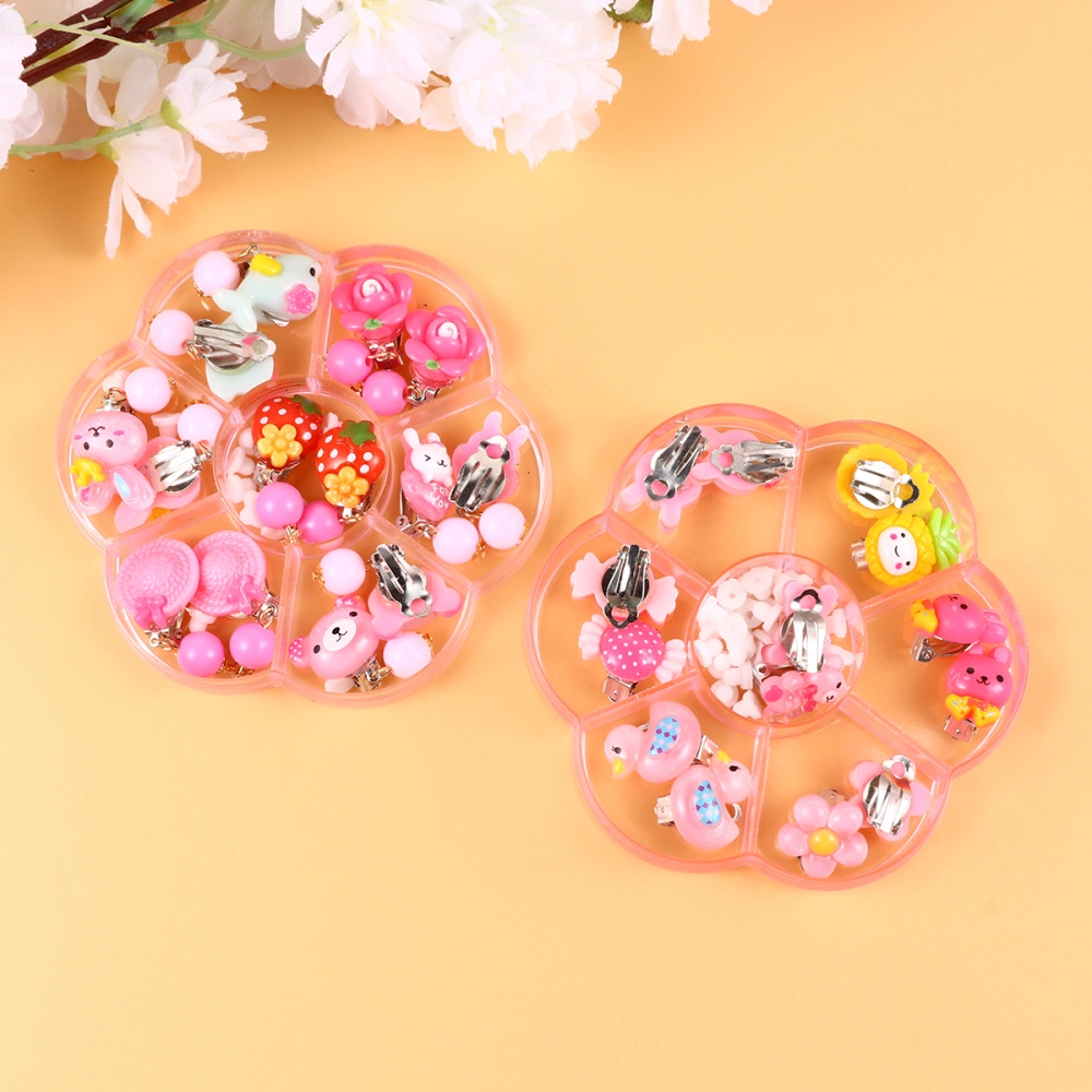 2 Boxes Cartoon Kids Ear Clip Fake Ear Stud Earring Clip-On Earrings for Girls