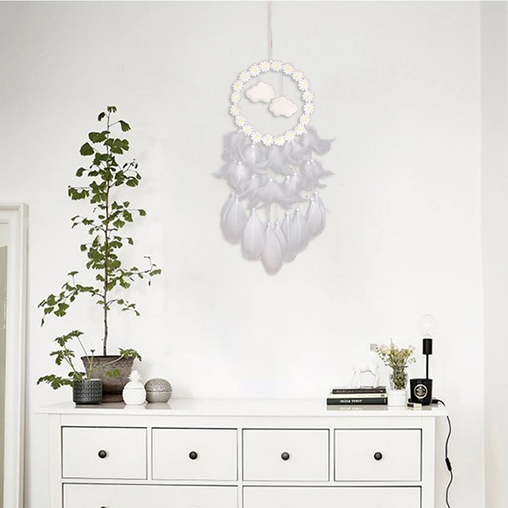 Feather Dreamcatcher with Light Wall Hanging Decoration for Home Bedroom Living Room