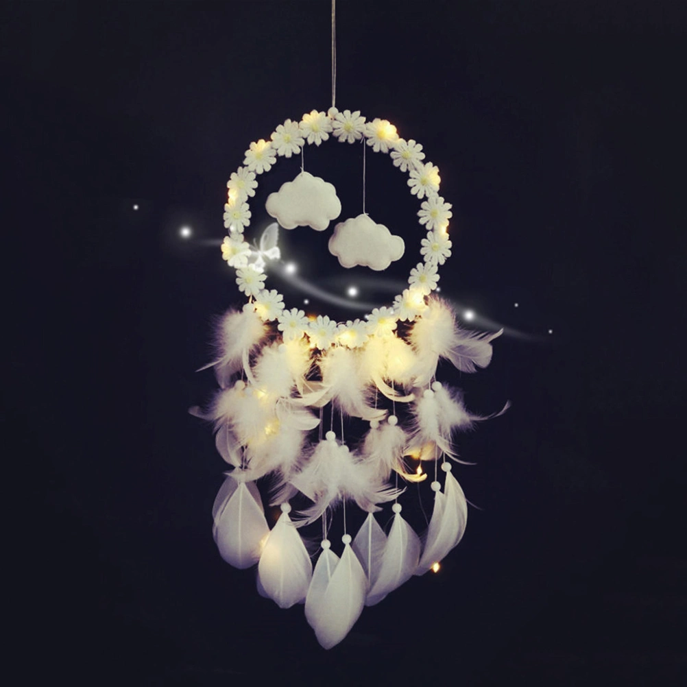 Feather Dreamcatcher with Light Wall Hanging Decoration for Home Bedroom Living Room