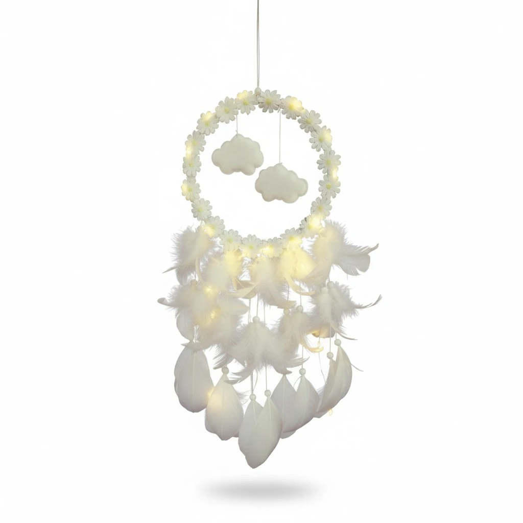 Feather Dreamcatcher with Light Wall Hanging Decoration for Home Bedroom Living Room