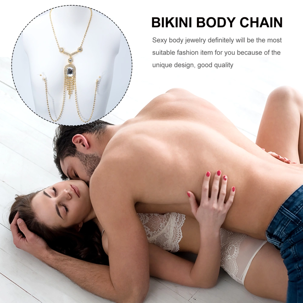 Women Body Chain Bikini Chest Chain Nipples Clips Body Jewelry Accessories