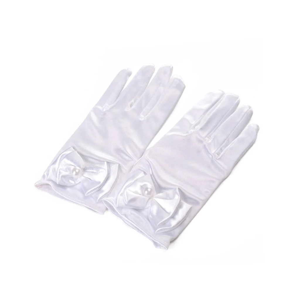 1 Pair of Bowknot Design Gloves Micro Elastic Gloves Short Gloves Performance Gloves Hand Wear Accessoies for Kids White