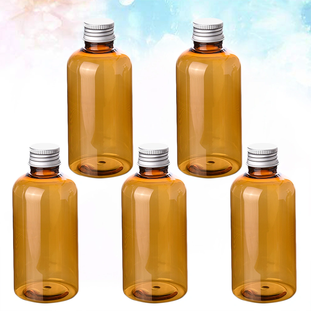 10 Pcs 200ml Empty Plastic Bottle Dispense Bottle Aluminium Cover Lid Container Refillable Lotion Bottle Makeup Water Holder with Inner Plug for Indoor Outdoor (Light Brown)