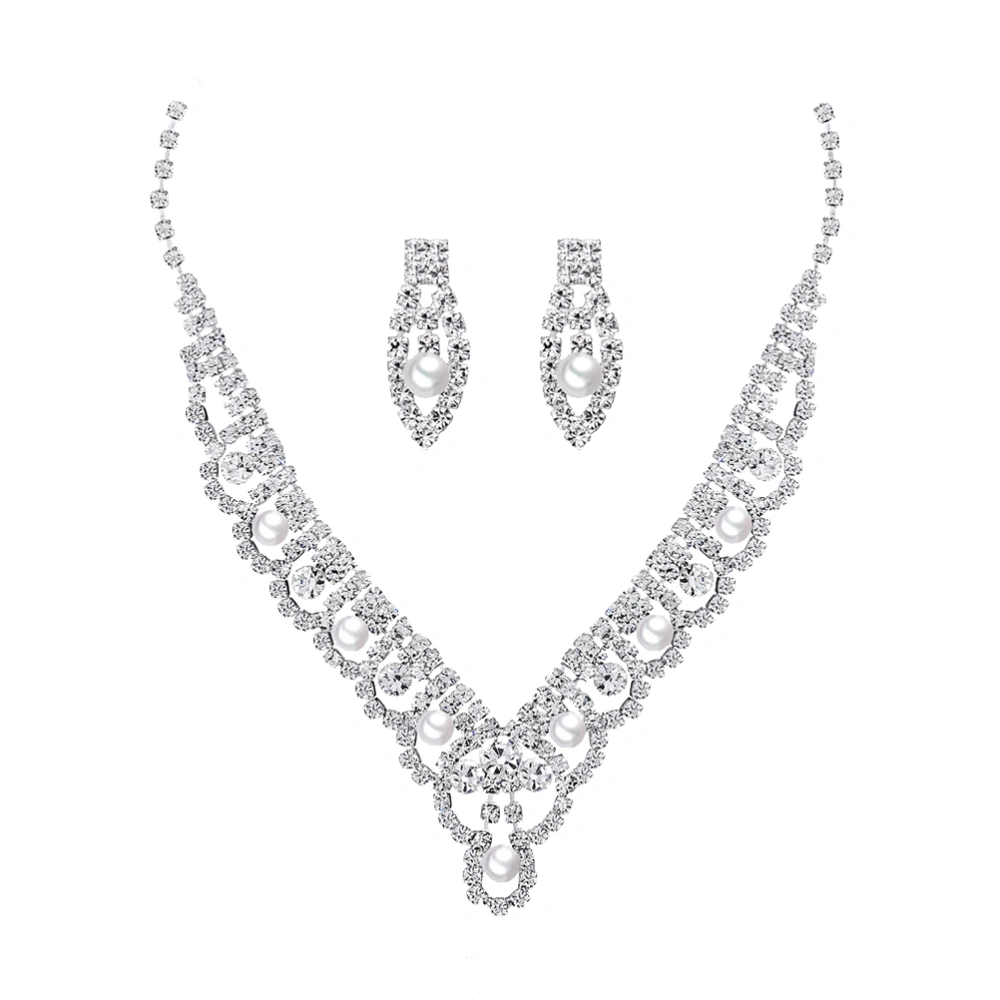 1 Set of All-match Environmental Protection Alloy Necklace Set Fashion Bridal Necklace Earrings Set(Silver)