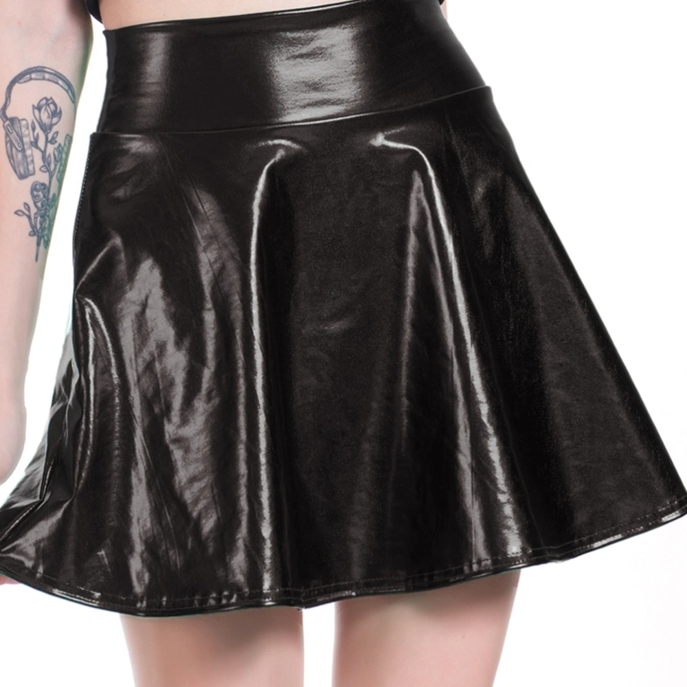 1PC PU Women Short Skirt Charming Sexy Glossy Performance Skirt Nightclub Leather Skirt (Black, Size XXL)