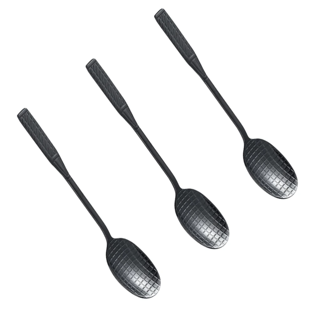 3pcs Stainless Steel Ice Cream Spoons Tennis Racket Shape Coffee Spoon Creative Stirrer Tableware (Black)