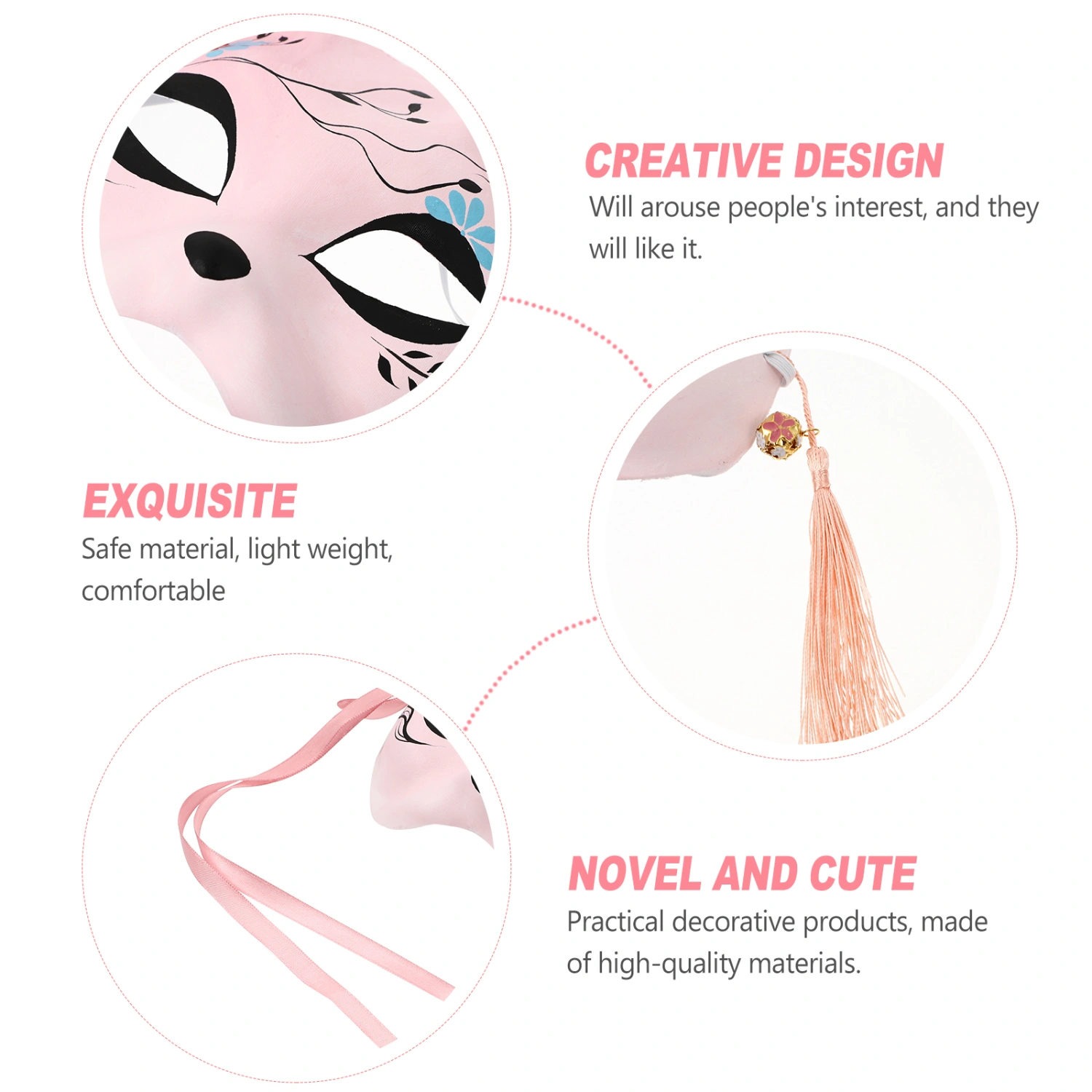1Pc Party Decorative Mask Stage Performance Prop Half Face Cat Mask (Pink)