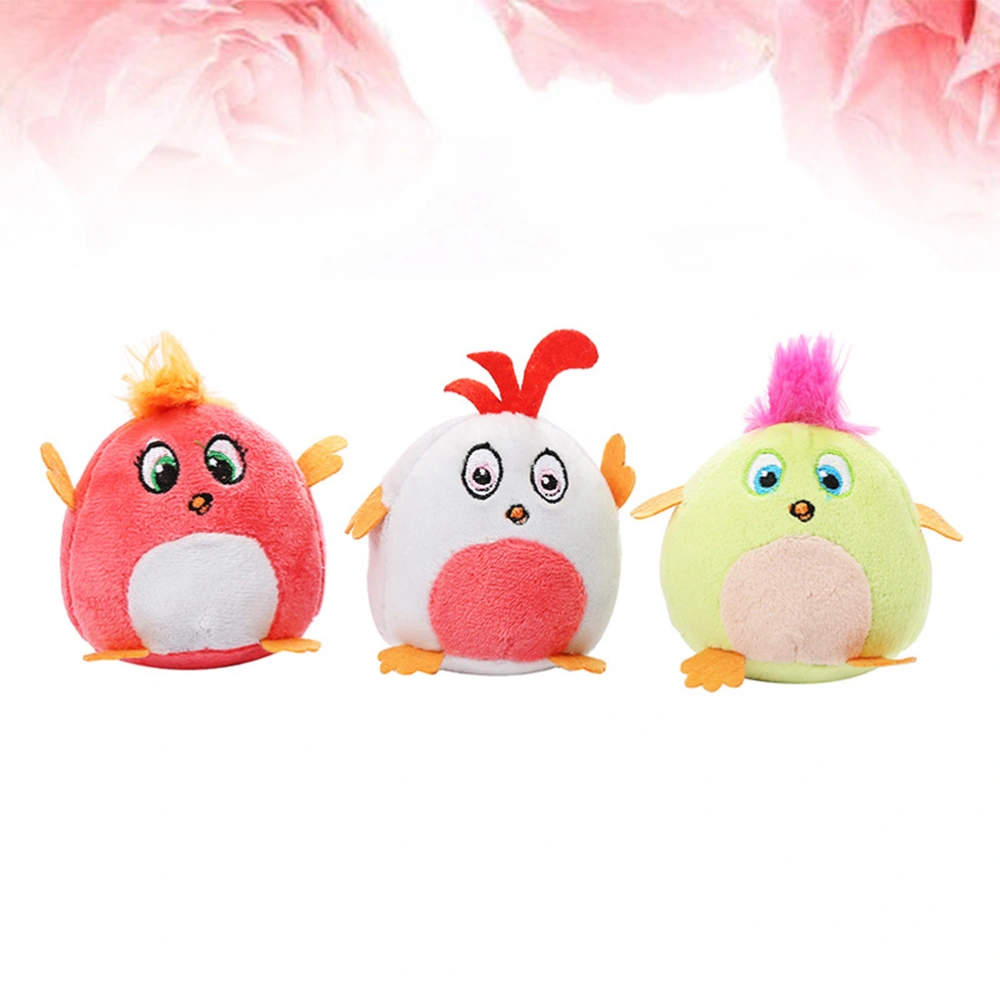 3pcs Adorable Chicken Toys Cat Plush Playing Toy Funny Pulling Ring Vibration Chicken Toys (Random Color)