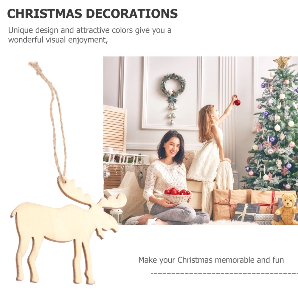 10pcs Creative Christmas Long String Ornaments Wooden Hanging Decor DIY Pendant for Christmas Tree Party Home Wall Door (Deer)