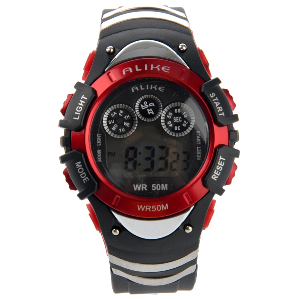 ALIKE A5106 50M Waterproof Students LED Digital Wrist Watch with Date /Alarm /Stopwatch /LED Light (Red)