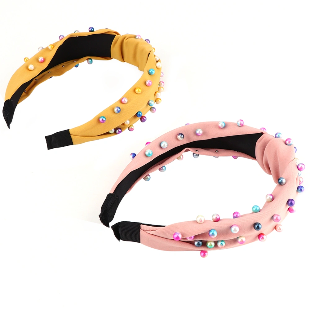 2pcs Hair Rainbow Full Beads Hair Knotted Wide Headband for Girl