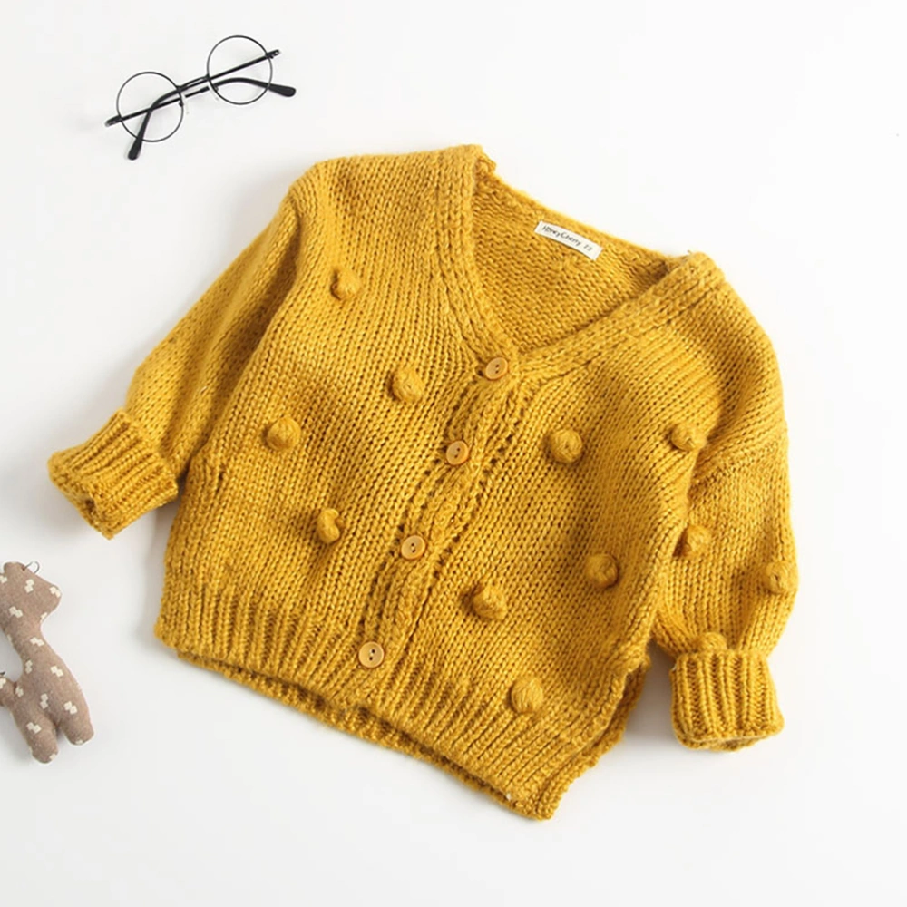 Baby Knitted Cardigan Coat Handmade Bubble Ball Kids Sweater Breathable Coat Baby Girls Toddlers Outfit (Yellow, 73cm)