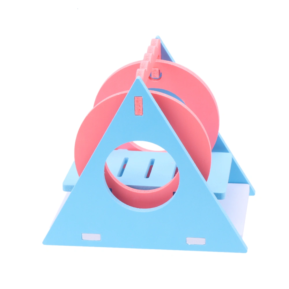 Wooden Triangle Swing Hanging Pet Hammock Mouse Rat Hamster Playing Hanging Cage Rocking Chair Toy for Small Pet (Pink and Blue Need to Assemble)