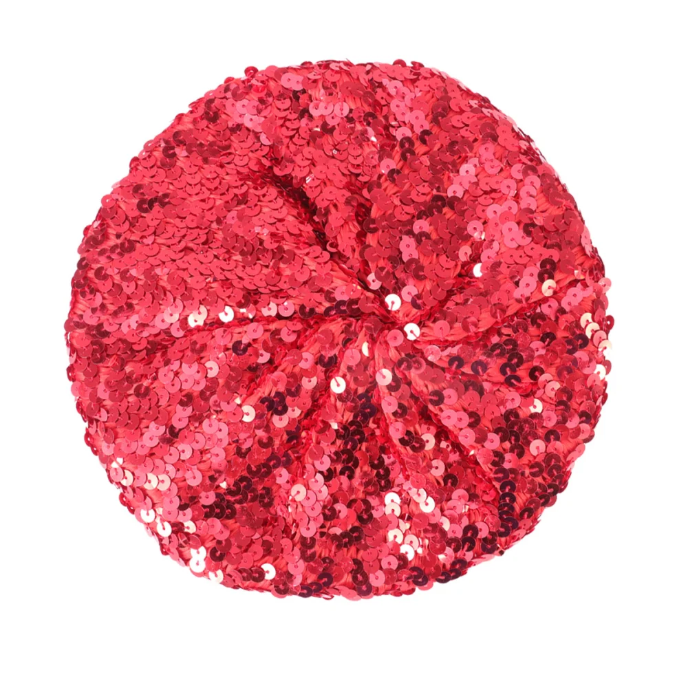 Women Fashion Berets Sparkle Sequins Beanie Hat Costume Accessories for Dance Performance (Red)