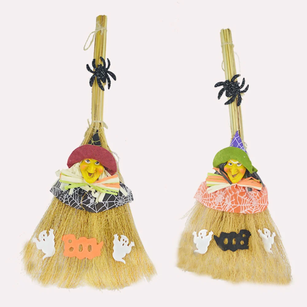 2pcs Halloween Witches Broom Costume Decorative Props Masquerade Show Dress Up Miracle Broom Witch Broom for Halloween Cosplay Party Random 2 Pattern