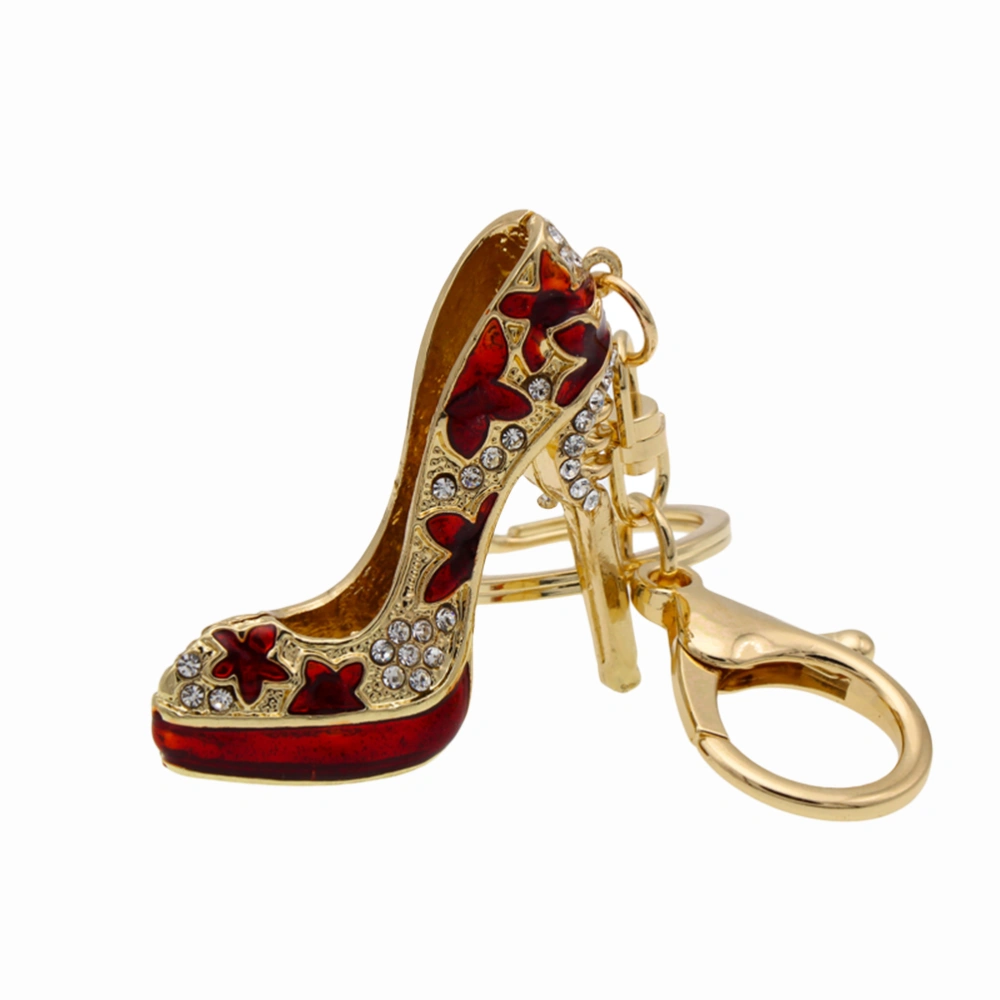 Rhinestone High Heel Keychain Fashion Charm Purse Bag Pendant Hanging Ornaments Creative Gift (Golden and Red)