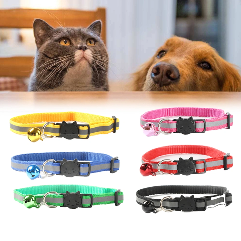 6 Pcs Adjustable Safety Buckle Bell Strap Cat Little Dog Glossy Reflective Pet Collar Random Color