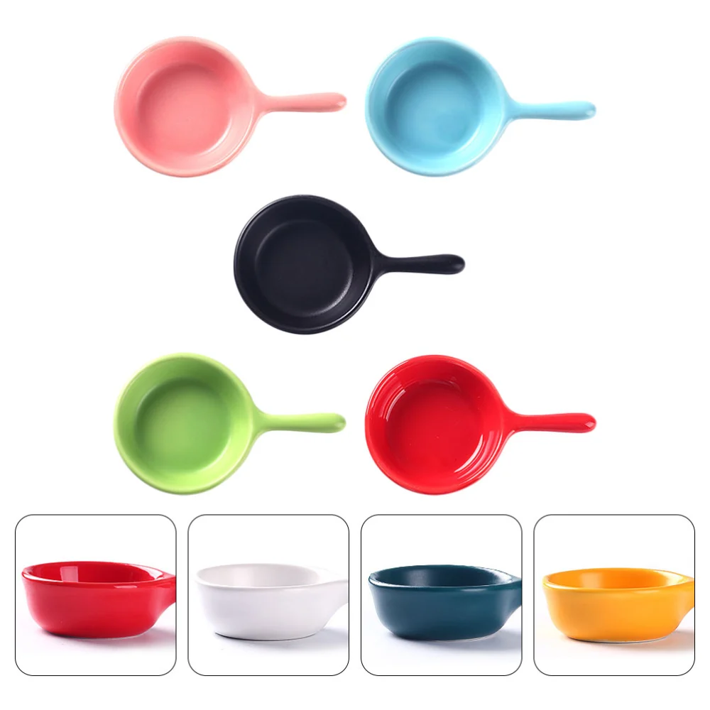 5PCS Creative Soy Sauce Dish with Handle Dipping Sauce Plate (Random Color)