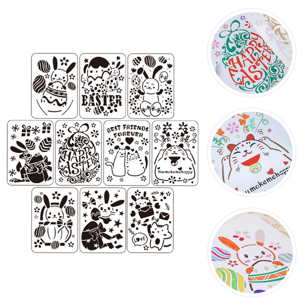 10Pcs Easter Hollow-out Stencils Reusable Drawing Painting DIY Templates