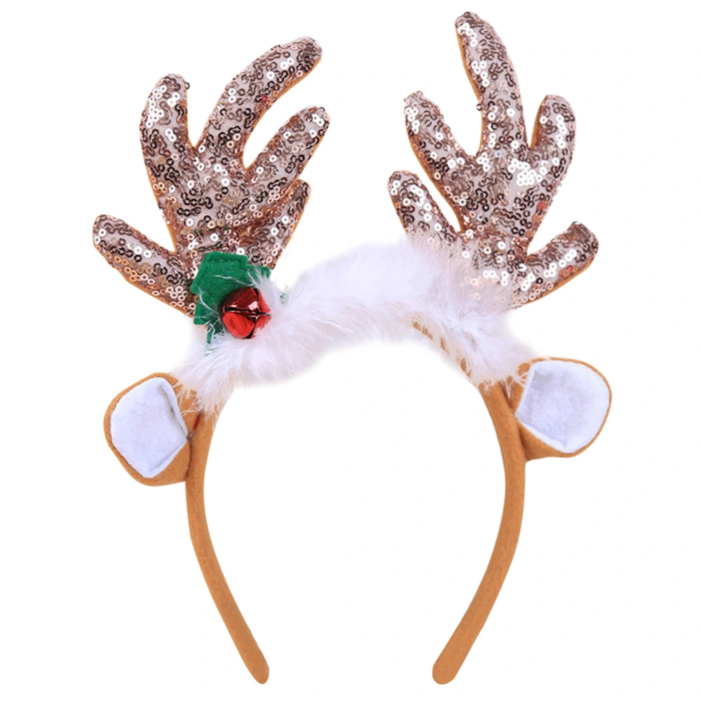 Reindeer Antlers Headbands Sequins Snowflake Christmas Costume Accessory Ears Design Decorative Hair Hoops Headdress Party Favors (Coffee)