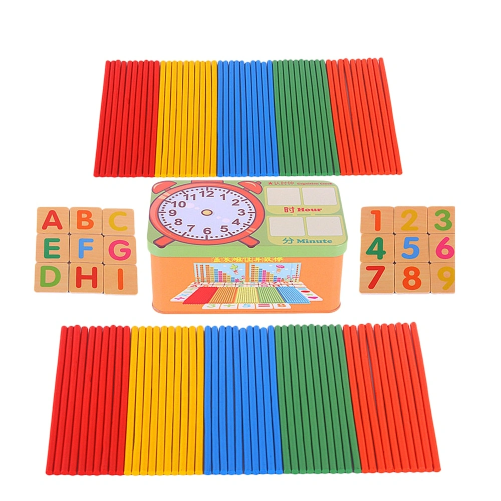 1 Set Wooden Mathematics Numbers Sticks Math Early Learning Plaything Math Calculate Game Puzzle for Kids Preschool Home (100 Wooden Sticks, 26 Alphabet Blocks, 6 Geometric Pattern Block, 28 Number Sign Block, 1 Formula Table)