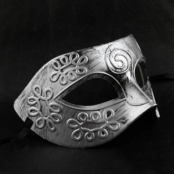 Cool Adult Men Greek Roman Fighter Masquerade Face Mask for Fancy Dress Ball /Masked Ball /Halloween (Silver)