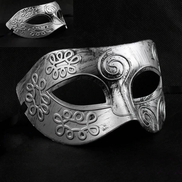 Cool Adult Men Greek Roman Fighter Masquerade Face Mask for Fancy Dress Ball /Masked Ball /Halloween (Silver)