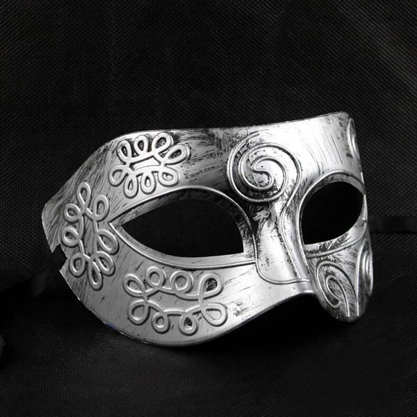 Cool Adult Men Greek Roman Fighter Masquerade Face Mask for Fancy Dress Ball /Masked Ball /Halloween (Silver)