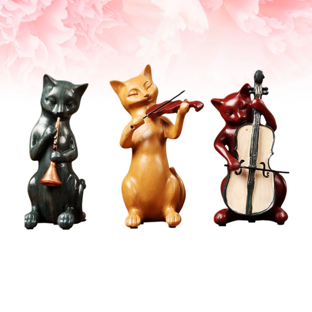 3pcs Creative Resin Crafts and Unique Cat Shape Cat Music Band Themed Design for Home