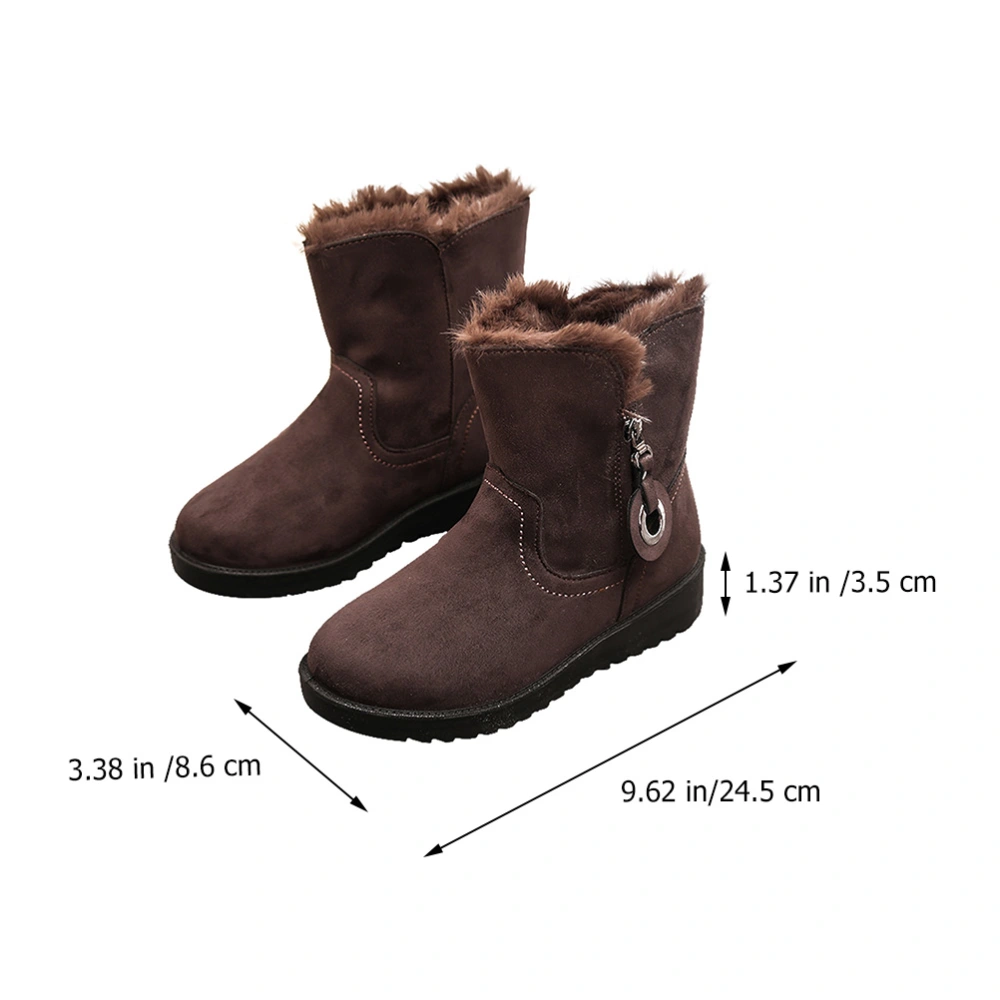 1 Pair Women Casual Warm Boots Winter Snow Boots Non-slip Ankle Suede Boots