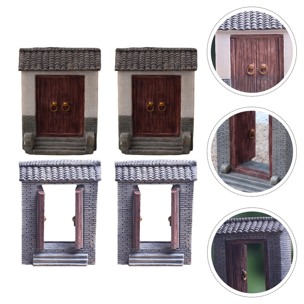 4pcs Resin Simulation Yard Gate Decorations Mini Fairy Garden Door Ornaments