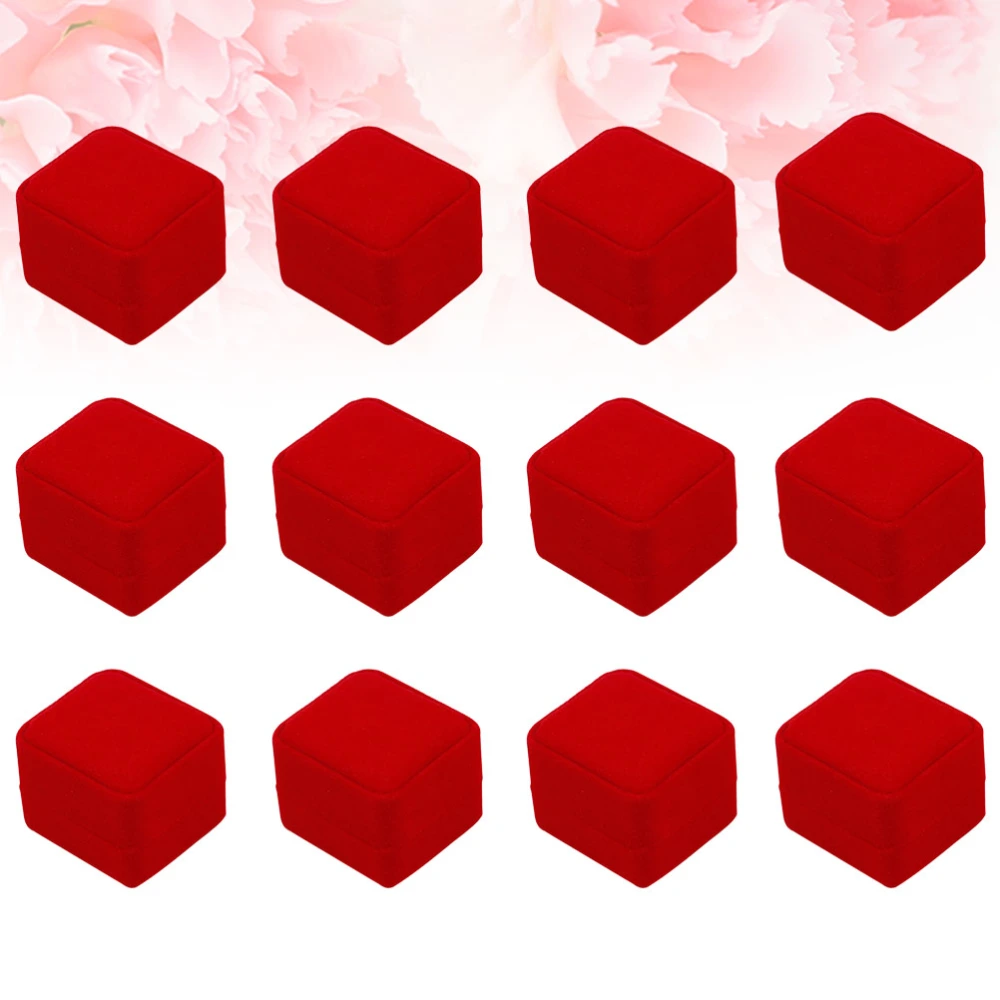 12Pcs Delicate Flannel Jewelry Boxes Unique Rings Ear Studs Packaging Boxes Jewelry Organizer (Red)