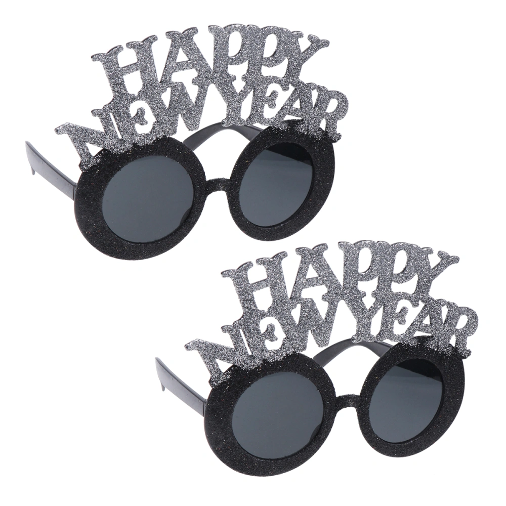 2pcs New Year Cheering Glasses Glitter Letter Printing Eyeglasses Plastic Spectacles Novelty Eyewear Photo Prop Party Favors Costume Prop for New Year Party