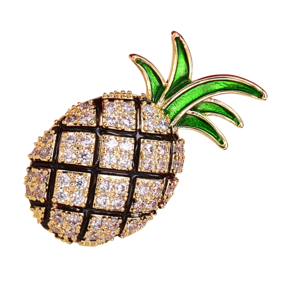 1Pc All-match Zircon Inlaid Brooch Delicate Pineapple Brooch Durable Breastpin Badge Formal Wear Neckpiece Accessory for Men Women (Golden)