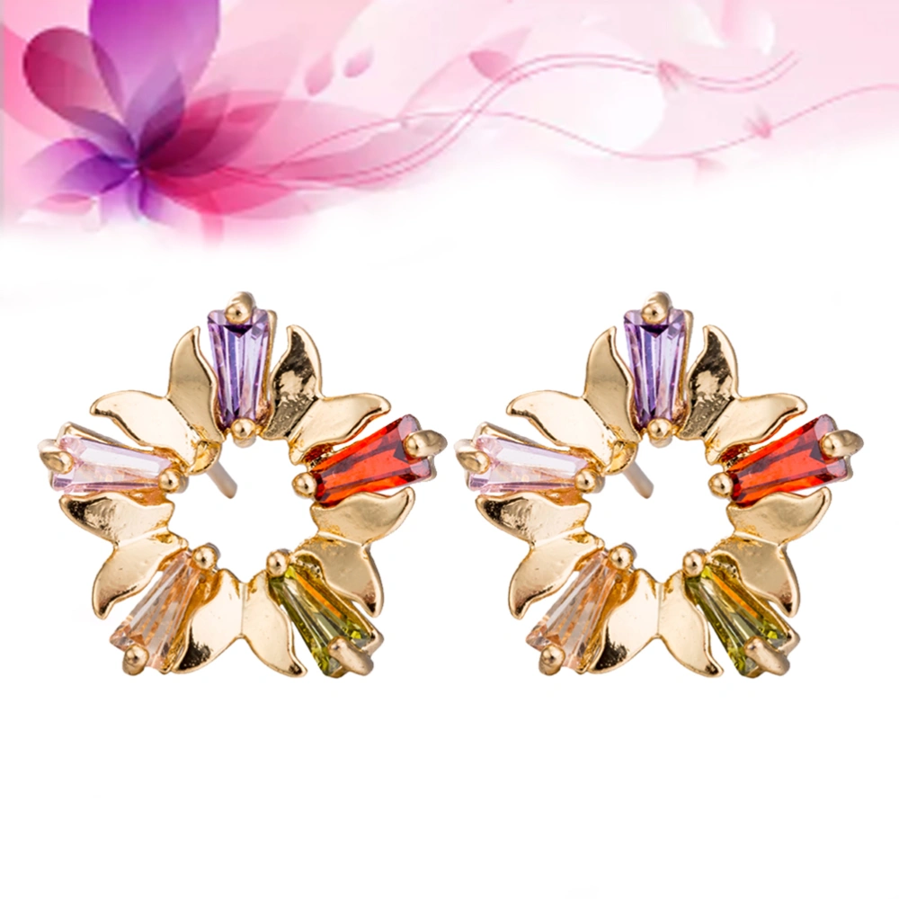 Flower Earrings Elegant Zircon Stud Earring Jewelry for Women Girls(Colorful)