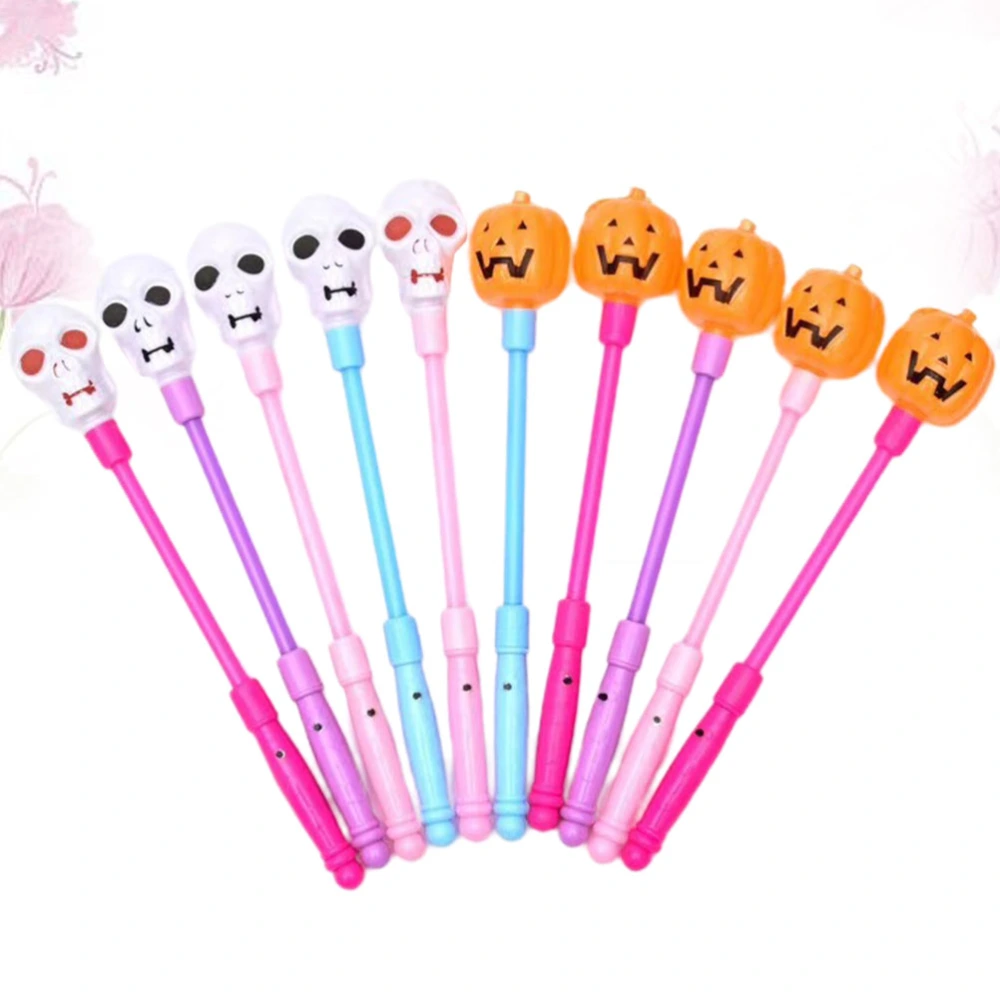 10Pcs Halloween Glowing Pumpkin Skull Shaking Stick Luminous Glowing Stick Random Color (Pumpkin, Skull for Each 5Pcs)