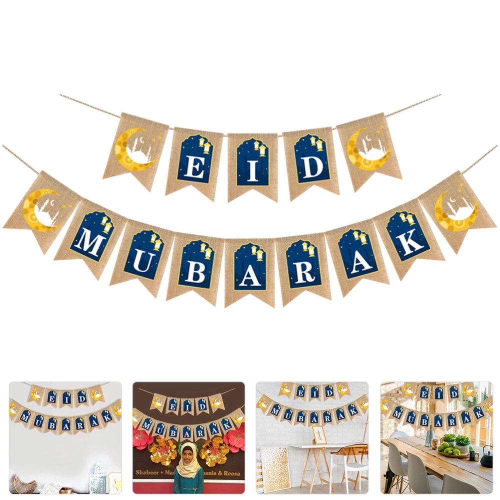 1 Pair Chic Eid Mubarak Party Decorative Banner Eid Mubarak Letter Linen Bunting