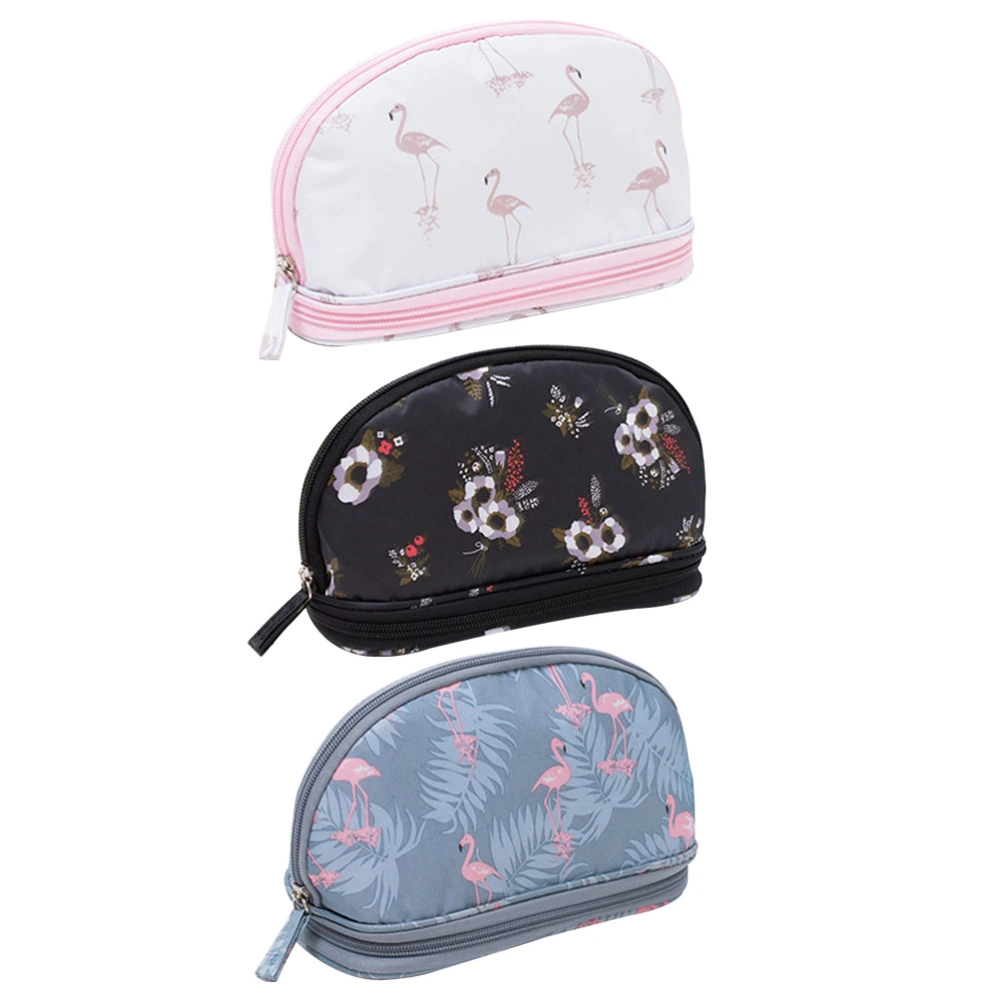 3pcs Double Layers Cosmetic Bag Flamingo Flower Makeup Toiletry Storage Bag