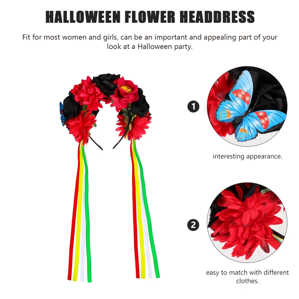 Halloween Flower Fake Rose Headband Party Headdress Day of The Dead Cosplay Headband