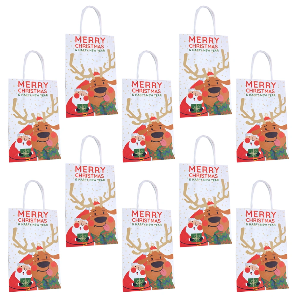 10pcs Christmas Paper Candy Bags Portable Cartoon Pouch Gift Bag Party Favors (Elk)