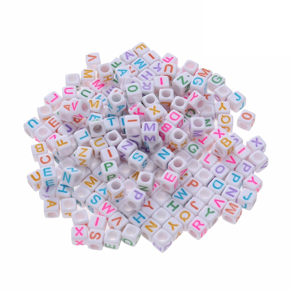 200 Pieces 6mm DIY Acrylic Colorful Alphabet Letter Cube Beads for Jewelry Making DIY Bracelets Necklaces Children's Educational Toys (White)