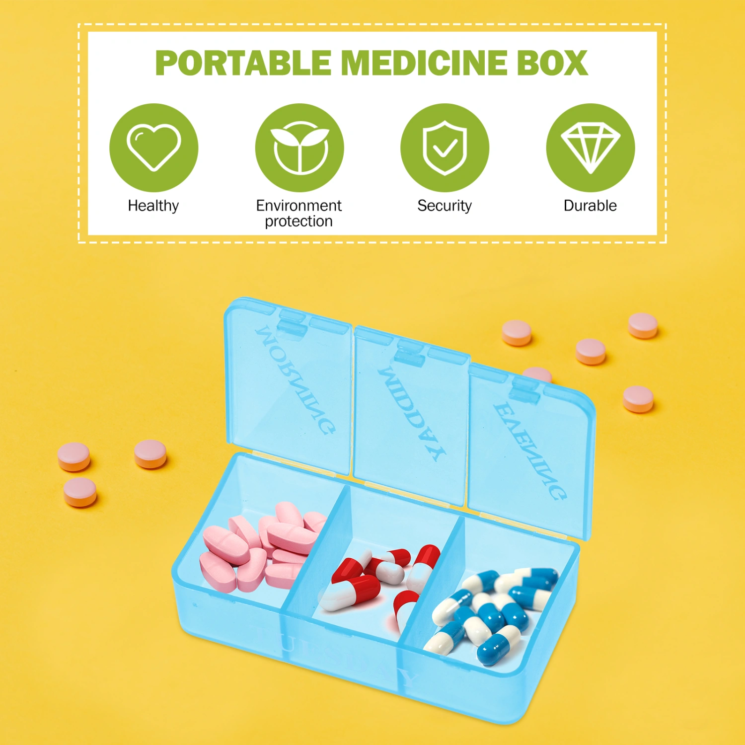 1Pc Weekly Pill Organizer 21 Compartment Pill Box Portable Medicine Container