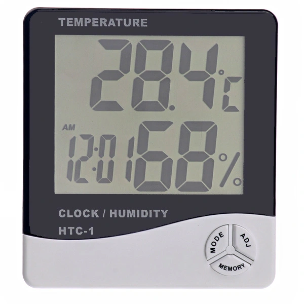 HTC-1 LCD Screen Digital Hygrometer Thermometer Temperature & Humidity Meter with Clock (White)