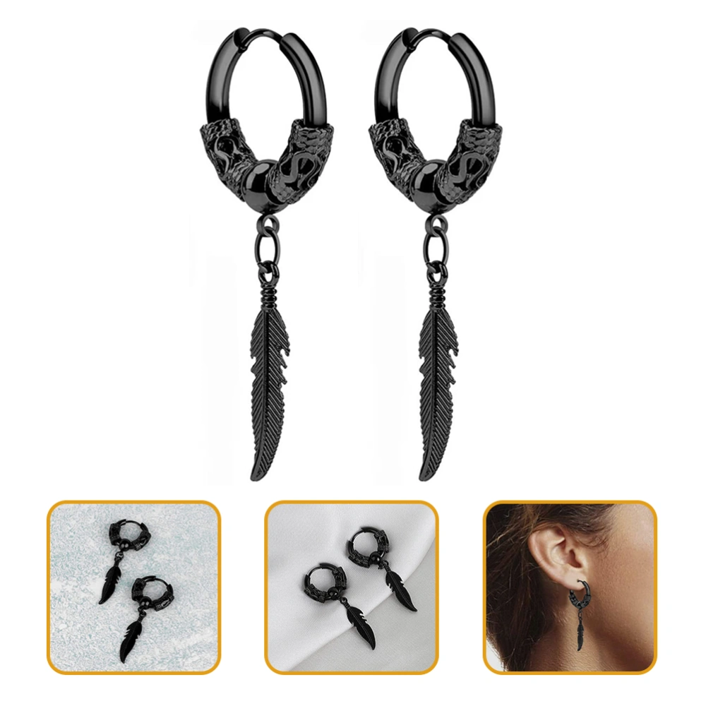 1 Pair Stainless Steel Hoops Earrings Leaf Dangle Earrings Pendant Earrings for Men Women