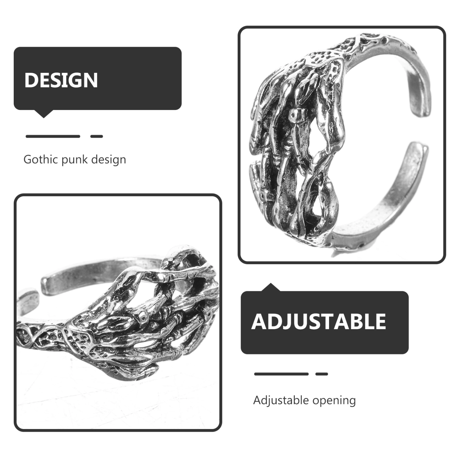 2pcs Skeleton Rings Skull Hand Rings Statement Ring Open Rings Gothic Skeleton Rings