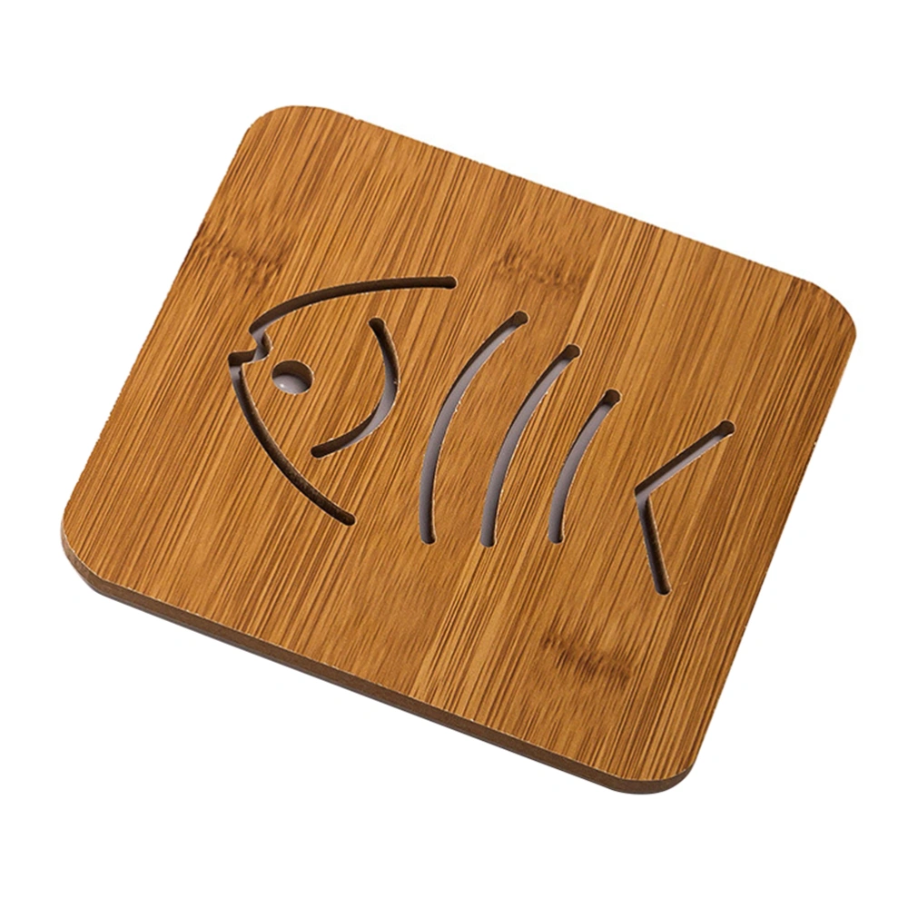 Wooden Cup Coaster Cartoon Pattern Hollow Heat Resistant Cup Holder Pad Solid Coffee Tea Bowl Holder Pad(Small Fishbone)